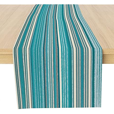 Turquoise Stripe Table Runner, Teal Centerpiece Table Runner Decor for Dinning Room Kitchen Home Farmhouse Table Runner Decorations for Holiday Party, Housewarming Gifts for Women Couple, 13X72Inches Cover