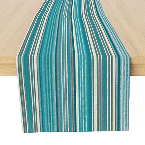 Turquoise Stripe Table Runner, Teal Centerpiece Table Runner Decor For Dinning Room Kitchen Home Farmhouse Table Runner Decorations For Holiday Party, Housewarming Gifts For Women Couple, 13X72Inches #TOP28