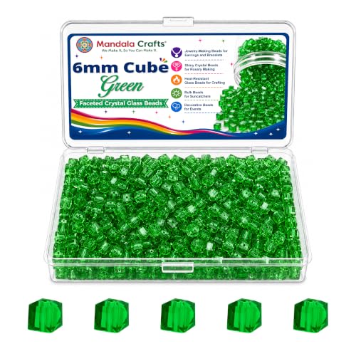 Mandala Crafts Green 6mm Cube Glass Crystal Beads for Crafts Jewelry Making