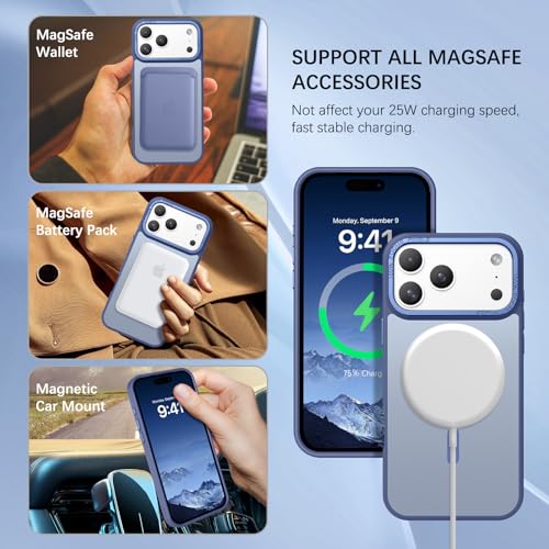 Image of YINLAI for iPhone 17 Pro Case 6.3-inch,Magnetic Compatible with MagSafe, Slim Matte Anti-Fingerprint, Shockproof Full Body Military Grade Protection for iPhone 17 Pro Cover, Blue