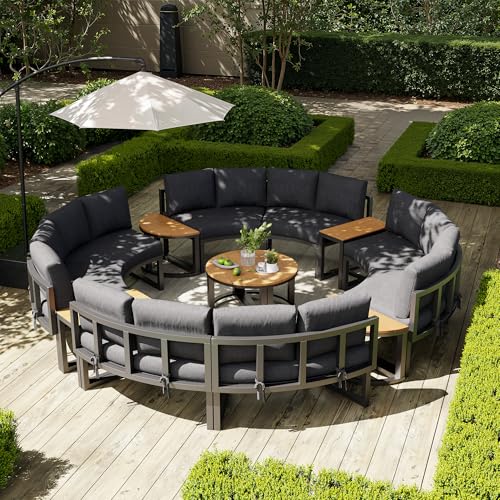 Easexcy Gartenmöbel-Set für 8-12 Personen, Garten Loungesessel Set, Bequeme Gartenmöbel mit grauen Sitzpolstern und Kissen, verstellbare Beine, rundes Sofa, grau (8-12 Personen)