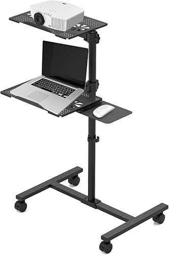 Escritorio giratorio para laptop, escritorio portátil y rodante de altura ajustable con almohadillas y ruedas, carrito de computadora móvil con