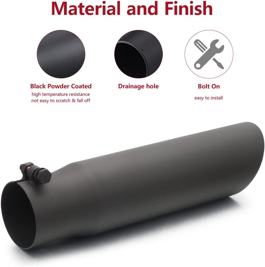 LCGP 2.5 Inch Inlet Exhaust Tip,2.5" x 3" x 12" Black Exhaust Tailpipe Tip for Truck With Bolt On Design
