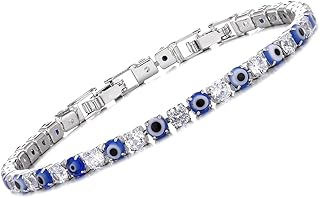 Evil Eye Bracelets for Women 18K Gold and Silver Filled with 4MM Cubic Zirconia Tennis Bracelet Evil Eye Jewelry
