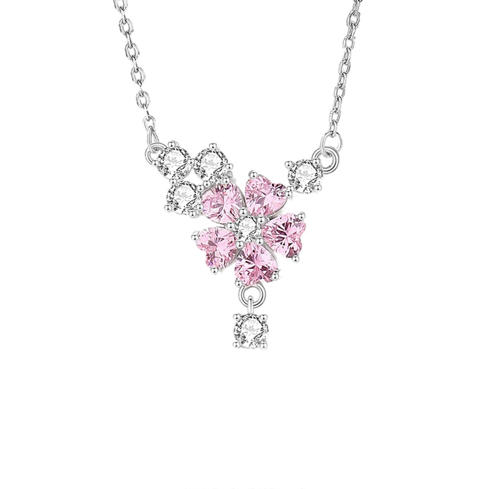 Collar de oro de 9 quilates con zafiro rosa creado en laboratorio y moissanita para mujer, collar de oro blanco para mujer, flores