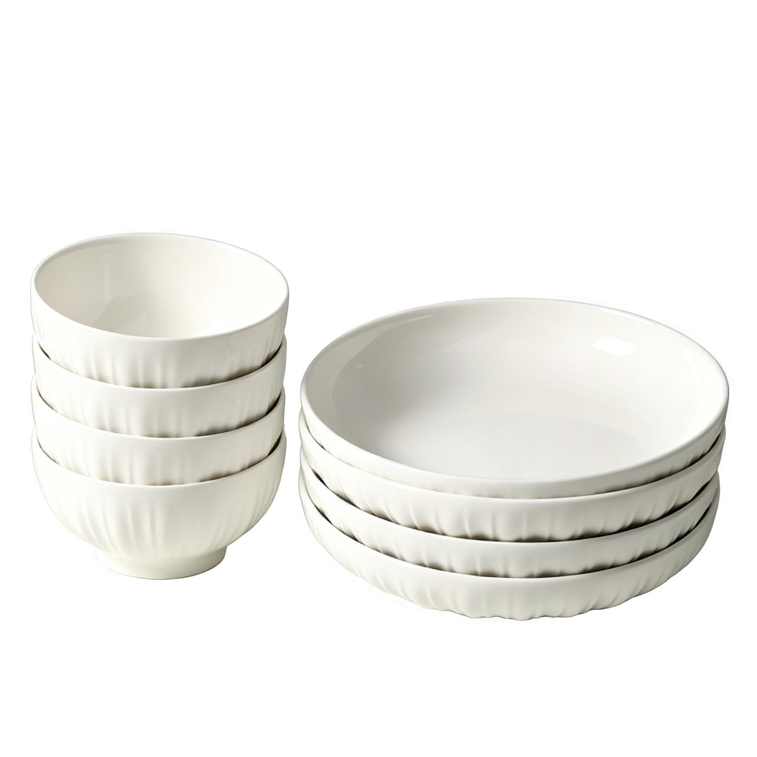 Juegos de Platos y Cuencos Vajilla para 4 Personas Blanco | Juego Vajilla Resistente a Los Arañazos, Juego Vajilla Cerámica Para Cocina, Porcelana Apta Para Microondas y Lavavajillas