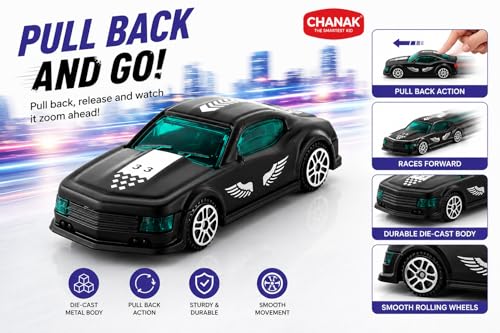 Image of Chanak Die-cast Car - Metal Pull Back Toy Car with Smooth Wheels - Racing Toy with Zinc Alloy Body - Pull Back Sports Cars with Smooth Edges - Vehicle Toys Cars - Gift for Kids 3+ Year (Black)