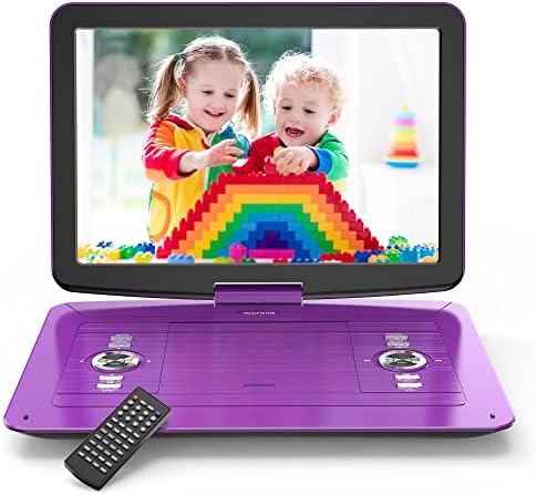 WONNIE 17.9" Portable DVD/CD Player with 15.4" Large Swivel HD Screen, 6 Hours 5000mAH Rechargeable Battery, Support USB/SD Card/Sync TV, Regions Free, Car Charger, Remote Control for Kids, Purple