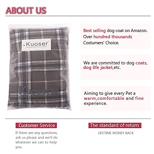Kuoser Warm Dog Coat, Reversible Dog Jacket Waterproof Dog Winter Coat British Style Plaid Dog Clothes Pet Dog Cold Weather Coats Cozy Snow Jacket Vest For Small Medium Large Dogs Brown M #TOP6