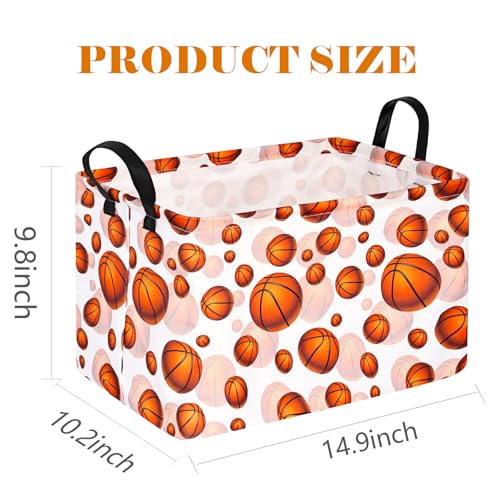 Image of Rectangle Gift Storage Basket Home Shelf Storage Basket Organizer Box Clothes Laundry Hamper Nursery Basket Laundry Basket with Handles (BasketBall)
