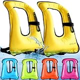 Meooeck 2 Pcs Snorkeling Vest for Adults Safety Inflatable Snorkel Vest for Swim Kayaking Swimming Diving Surfing, Load up to 220 Ibs(Yellow,Classic)