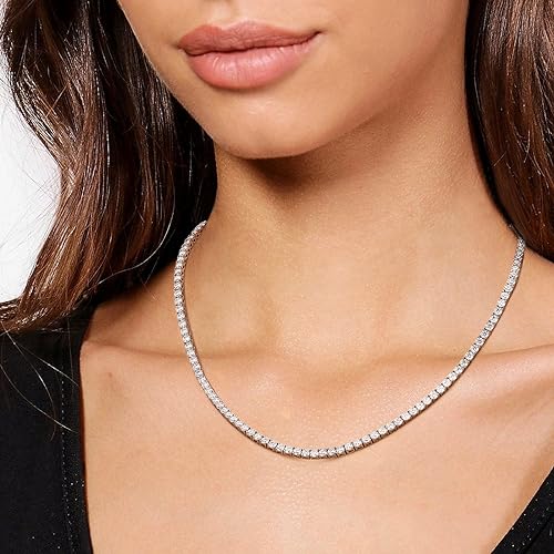 Moissanite Sterling Silver Link Necklace: 3MM VVS1 D Color White Gold Plated 925 Moissanite Tennis Vintage Elegant Dainty Birthday Wedding Christmas Valentine's Day Jewelry Gift for Women Men Girls2