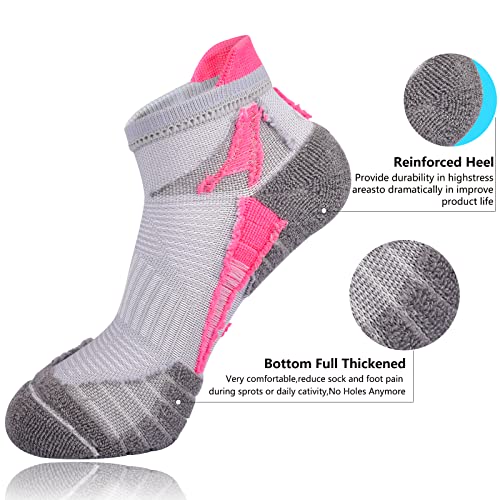 Image of Womens Ankle Socks Athletic Cushioned Sport Socks | Cotton Breathable Performance Tab Quarter Ankle Running Socks for Women 6 Pack