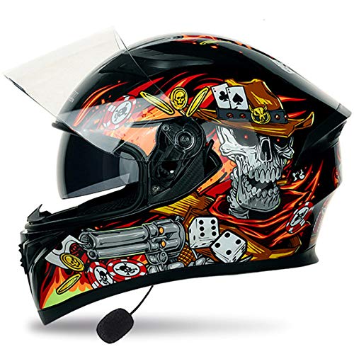 ZLYJ Casco De Motocicleta Bluetooth Modular, Abatible hacia Arriba Visores Dobles Cascos Integrales, Casco Aprobado por ECE, Radio FM MP3 Incorporada Sistema De Comunicación B,XL(61-62cm)