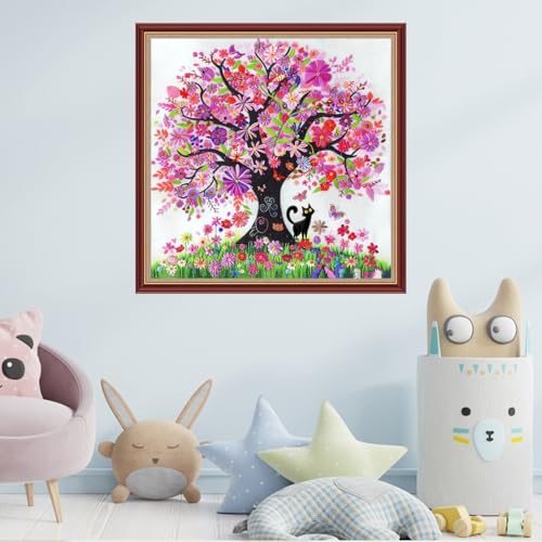 Image of Fanxvivy Stamped Cross Stitch Kits for Beginners Full Range of Cross Stitching Preprinted Embroidery Kits for Adults, 11CT Embroidery Pattern Needlepoint Kits-Colorful Floral cat 18x18 inch