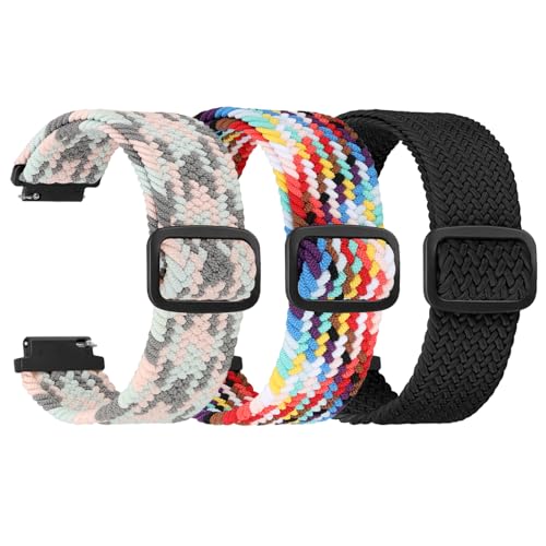 HUYIIO 3 Packs Elastic Braided Bands 16mm 18mm Quick Release, Adjustable Stretchy Bands Elastic Sport Wristbands for Women Men