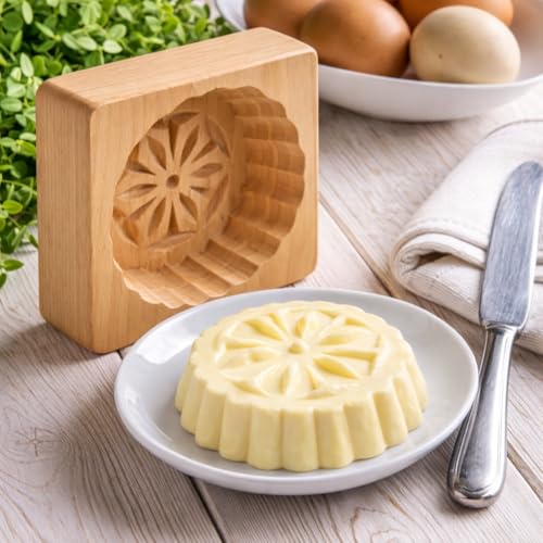 Traditional Wooden Butter Mold – Hand Carved Wood Butter Press