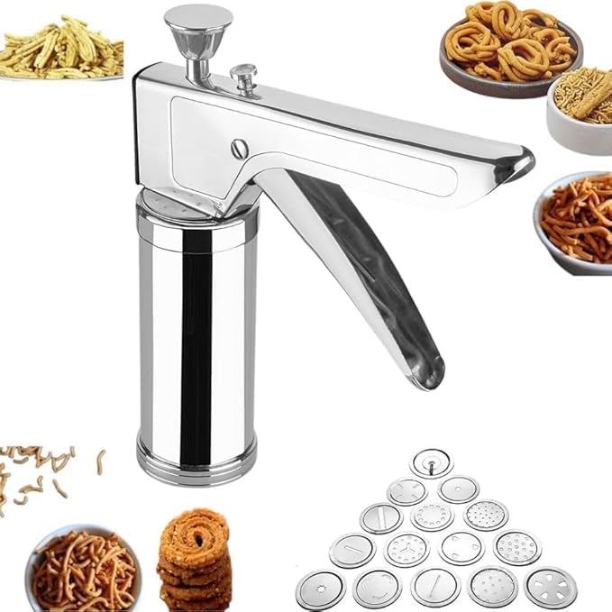 15 Jali Chakri Maker Kitchen Press| Murukku, Sev, Bhujia, Noodles, Cookies & Namkeen Maker with 15 Different Jali Designs-image-2
