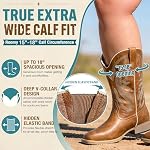 SheSole Bottes de cow-boy extra large pour femmes - Bottes de la Cowgirl occidentale pour les veaux épais, Plus Taille avec semelle élastique cachée, latex amovible & Broderie