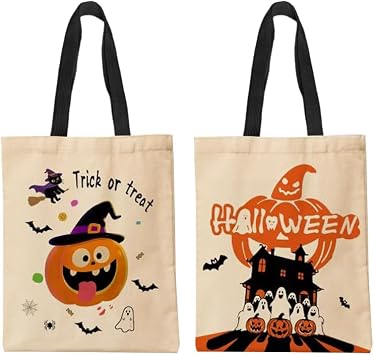 2PCS 14Halloween Tote Bags Trick or Treat Bag Halloween Canvas Bags Reusable Large halloween Grocery Bags