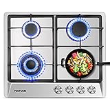 24 inches Stainless Gas Cooktop Built in Gas Stove 4 Burners Gas Stove Cooktop (4 Sealed Burners) Stove Burner Castiron Grate Stove-Top LPG/NG Dual Fuel Thermocouple Protection and Easy to Clean