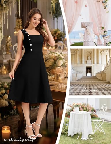 Image of Bbonlinedress Womens Vintage Summer Cocktail Dress Sleeveless Tea Party Retro Formal Wedding Guest A-line Midi Sundress