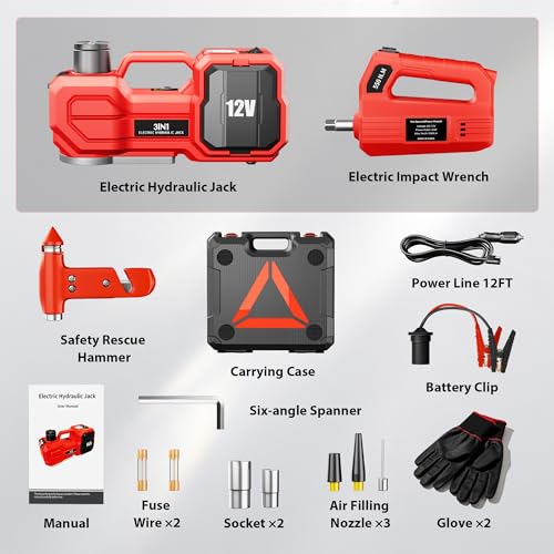 6T Electric Car Jack, 12V Portable Hydraulic Jack with Built-in Inflatable Pump, 550N·m Impact Wrench & LED Light, Lifting Height 6.1-17.7 Inch for SUV/Sedan/Truck/MPV Tire Change & Garage Repair by SILVEL - Used condition - Image 8