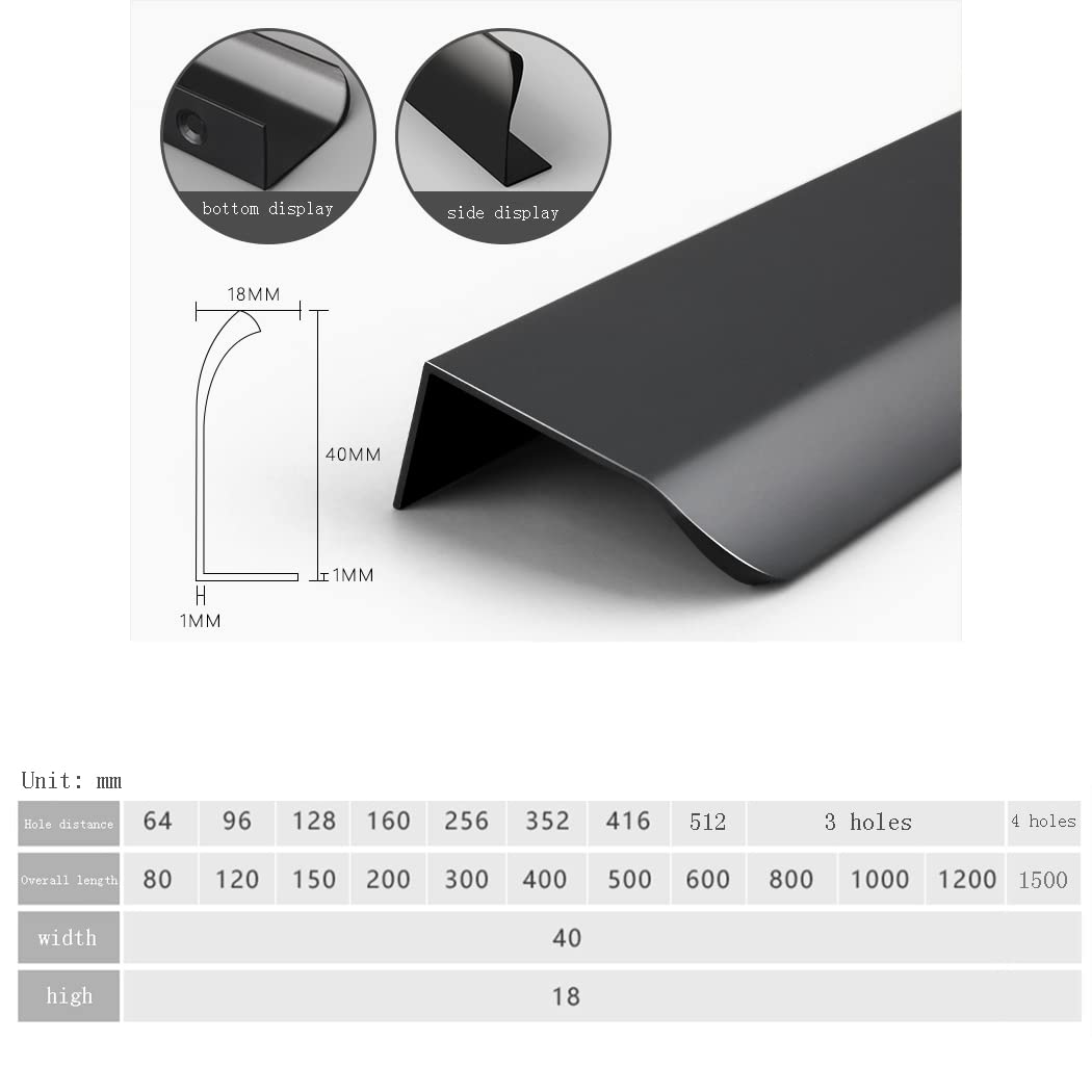 Uchwyty do szuflad ze stopu aluminium, ukryte, do szafy kuchennej, z krawędzią na palec, czarne, 2 sztuki(Hole distance 160mm)