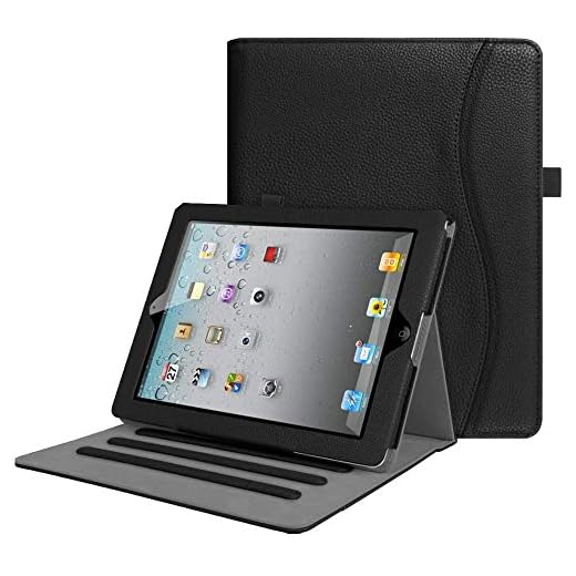 FINTIE Fodral för iPad 2 3 4 (gammal modell) – [Hörnskydd] multivinkellittande smart stativskydd med ficka, automatisk sov/vakna för iPad 2, iPad 3 och iPad 4:e generationen med retina-skärm, svart