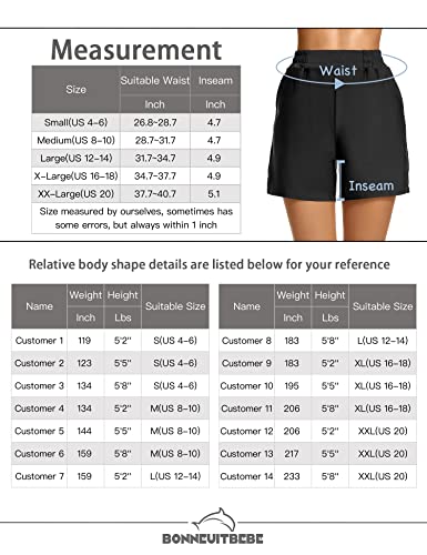 Bonneuitbebe Women's Plus Size Swim Shorts High Waisted Swim Board Shorts Swimsuit Bathing Suit Boy Shorts Swimwear Black #TOP5