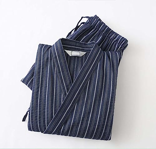 ZEALMAX Men's Kimono Japanese Jinbei Shirt and Pant Cotton Linen Loungewear Lounge Set Spa Bathrobe, Style 4 Random Pattern Multicolor2
