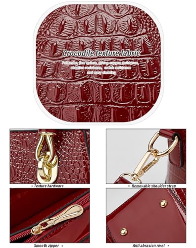 Bolso de mano mujer con patrón cocodrilo y acabado brillante miniatura 6