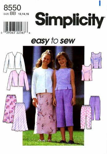 Patron Simplicity 8550 ensemble fille veste et jupe tailles 12-16