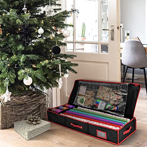 Holiday-Cheer-Premium-Wrapping-Paper-Storage-with-Interior-Pockets-Perfect-for-Holiday-Storage-and-Organization-and-for-Christmas-Storage--Fits-18-24-Standard-Rolls-Black-Red