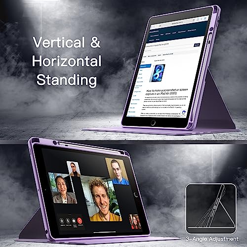 Image of JETech Rotating Cover Case for iPad 9 /8 /7 (10.2-Inch, 2021 /2020 /2019 Model, 9th /8th /7th Generation) with Pencil Holder, 360 Degree Rotation Stand Cover Clear Back, Auto Wake /Sleep (Light Purple)