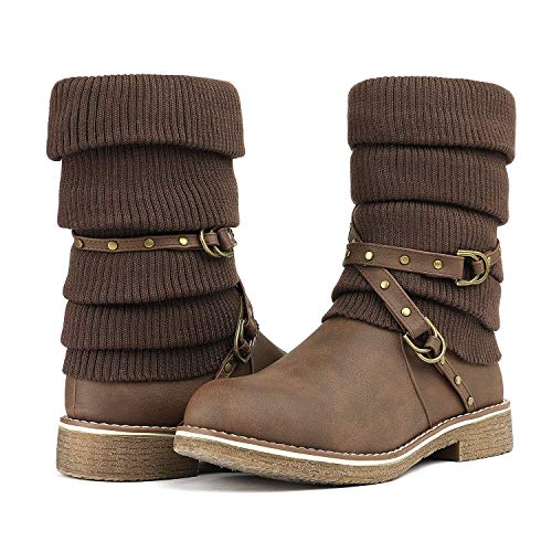 DREAM PAIRS Women's Mid Calf Fashion Winter Snow Boots,Size 6.5,Brown,OUSSIE