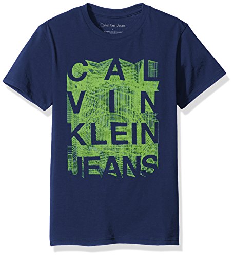 Calvin Klein Boys' Short Sleeve Legacy Graphic Crew Neck T-shirt, 3D Dark Blue C4099, 5