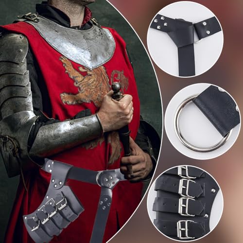 Image of GORGECRAFT Medieval Sword Holder Faux Leather Sheath Frog Waist Belt Retro Renaissance Adjustable Black Belt Sword Dagge