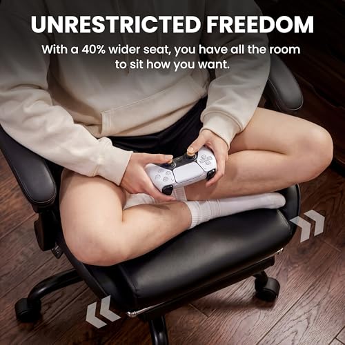 Image of Gaming Chair, Ergonomic Computer Chair with Footrest and Lumbar Support, Height Adjustable Office Chair with 360 Swivel Seat and Headrest (Black)