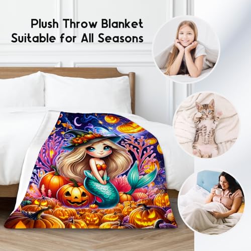 Halloween Blanket Gifts, Mermaid Blanket for Girls, Gifts for Kids, Fluffy Flannel Throw for Sofa Living Room, 50"x60"