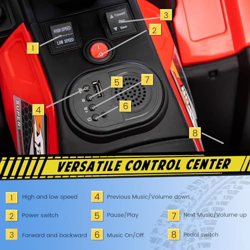 Lischwert Elektro Kinderquad, 12V Kinder Elektrische ATV mit LED-Scheinwerfern, Musik & Hupe, Elektroauto mit 4 rutschfeste Räder & langsamer Start, für Kinder 3–6 Jahre alt (Rot) – Bild 6
