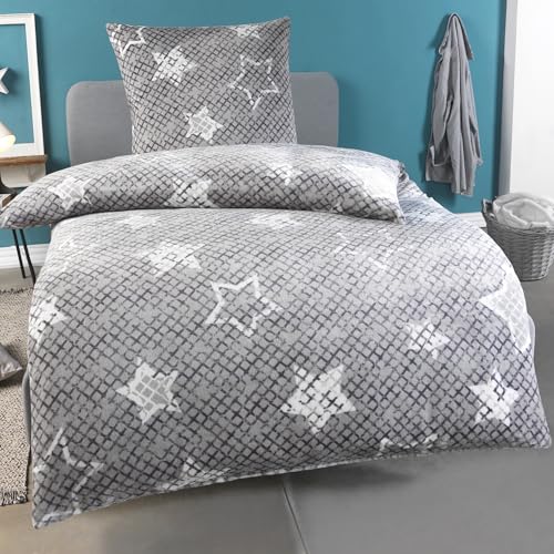 Visaggio Winter Bettwäsche 135x200 cm Teddy Plüsch Premium Cashmere Touch Warme Uni Fleece Wendebettwäsche Schwarz Grau