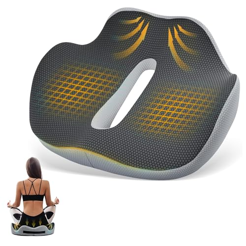 VAYRYS Coussin Ergonomique Assise – Mousse Mémoire de Forme – Coccyx, Bureau, Voiture – Soutien Lombaire, Respirant, Housse Amovible (Gris)