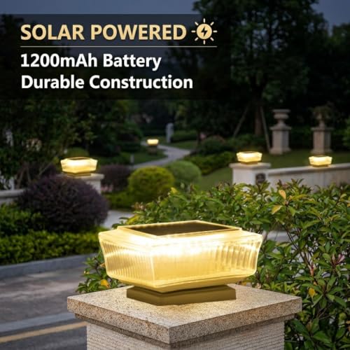 Image of XERGY Solar Powered Modern Design Outdoor Pillar Light | | 1200mAh Battery | Warm White Lighting | Auto ON /Off Dusk to Dawn | Waterproof for Garden, Gate, Balcony, Pathway & Fence Decor (Transparent)