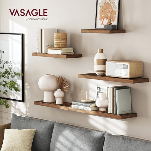 VASAGLE Vintage Floating Wall Shelf, Rustic Brown, 15.7 inches