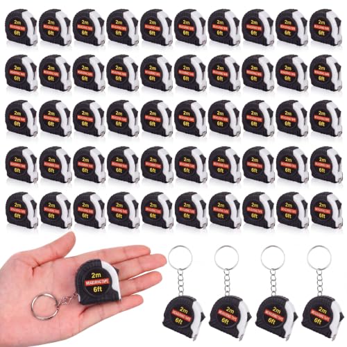 Kanayu 50 Pcs Pcs Mini Measuring Tape with Keychain, 6 ft, White
