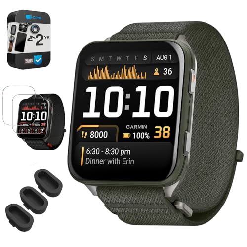 Garmin Venu X1 Premium GPS Smartwatch, Moss Titanium 010-02980-01 Bundle with 2 YR CPS Enhanced Protection Pack, Deco Essentials 3 Pack Silicone Dust Cover and 2 Pack Tempered Glass Screen Protector