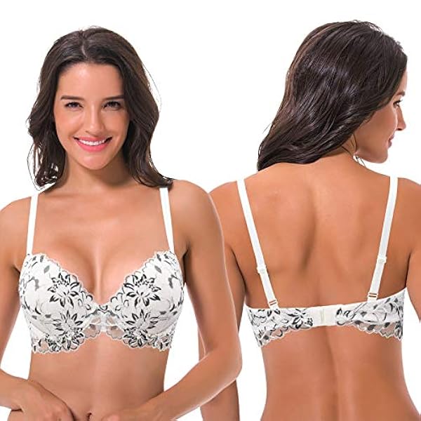 Curve Muse con Aros para Mujer, Talla Grande, Push up, Sujetadores de Encaje con Copa y Media- Paquete de 2