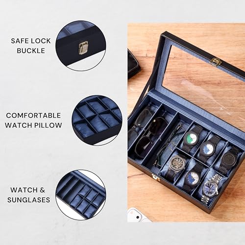 Image of Men's and Women's Watch Box Holder Organizer Case In 12 watches box organizer In PU Leather with Black & blue