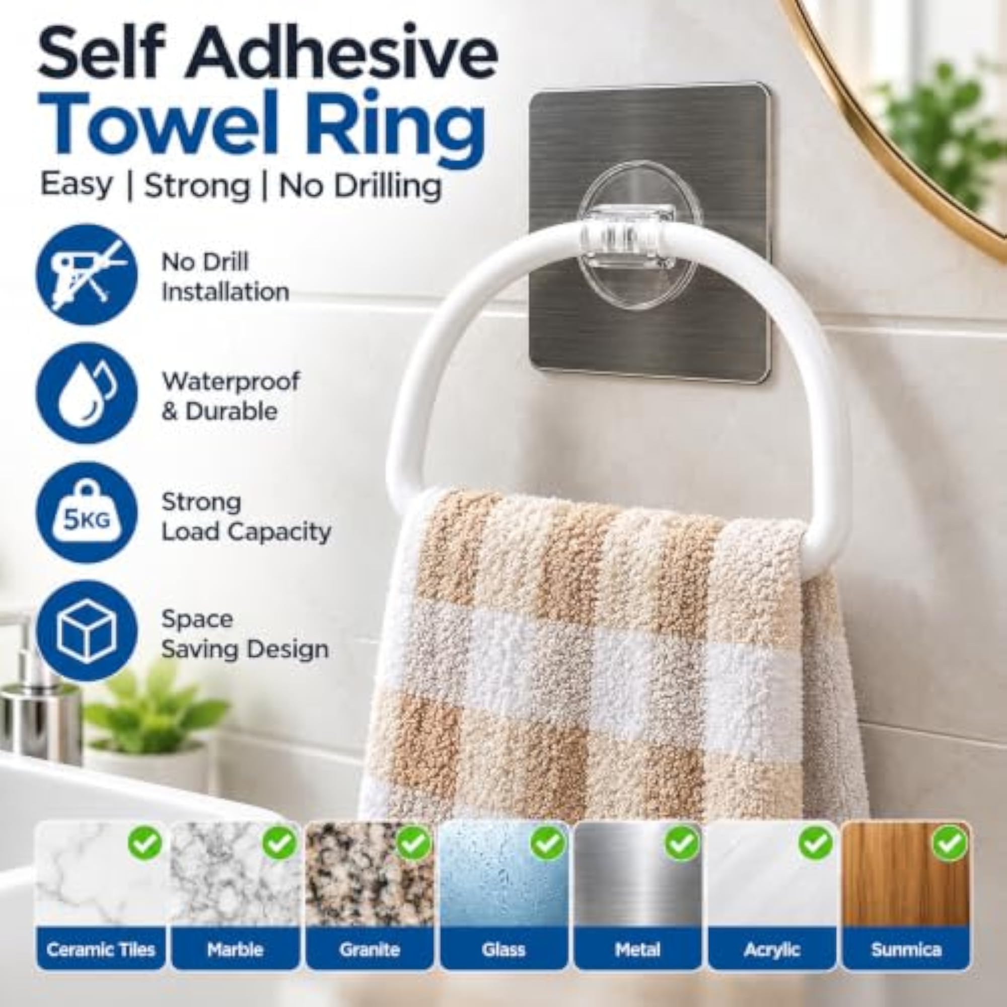 Self Adhesive Towel Ring for Bathroom & Kitchen